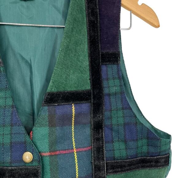 Vintage 90’s Learsi Vest Suede Leather Plaid Patchwork Green Small - Picture 5 of 9
